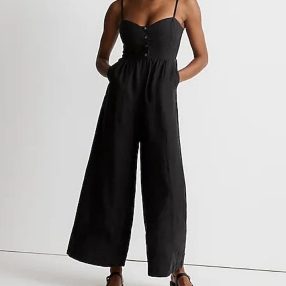 NWT Madewell sleeveless black linen wideleg jumpsuit overall jumpsuit